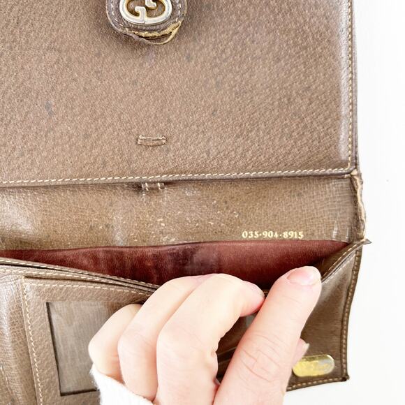 Gucci Vintage GG Supreme Web Long Trifold Wallet French Purse Brown - Picture 4 of 14